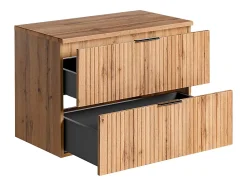 Vente-unique Meuble sous vasque suspendu strié avec planche - Naturel clair - L80 cm - ZEVARA* Meuble Sous-Vasque
