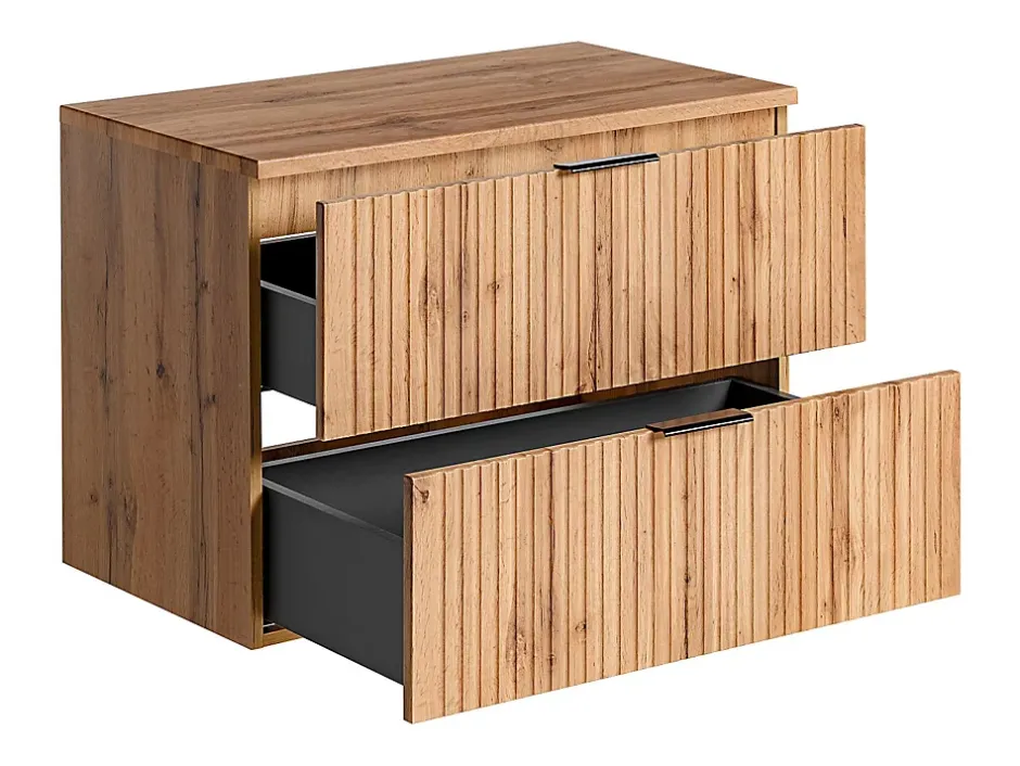 Vente-unique Meuble sous vasque suspendu strié avec planche - Naturel clair - L80 cm - ZEVARA* Meuble Sous-Vasque