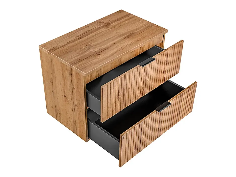 Vente-unique Meuble sous vasque suspendu strié avec planche - Naturel clair - L80 cm - ZEVARA* Meuble Sous-Vasque