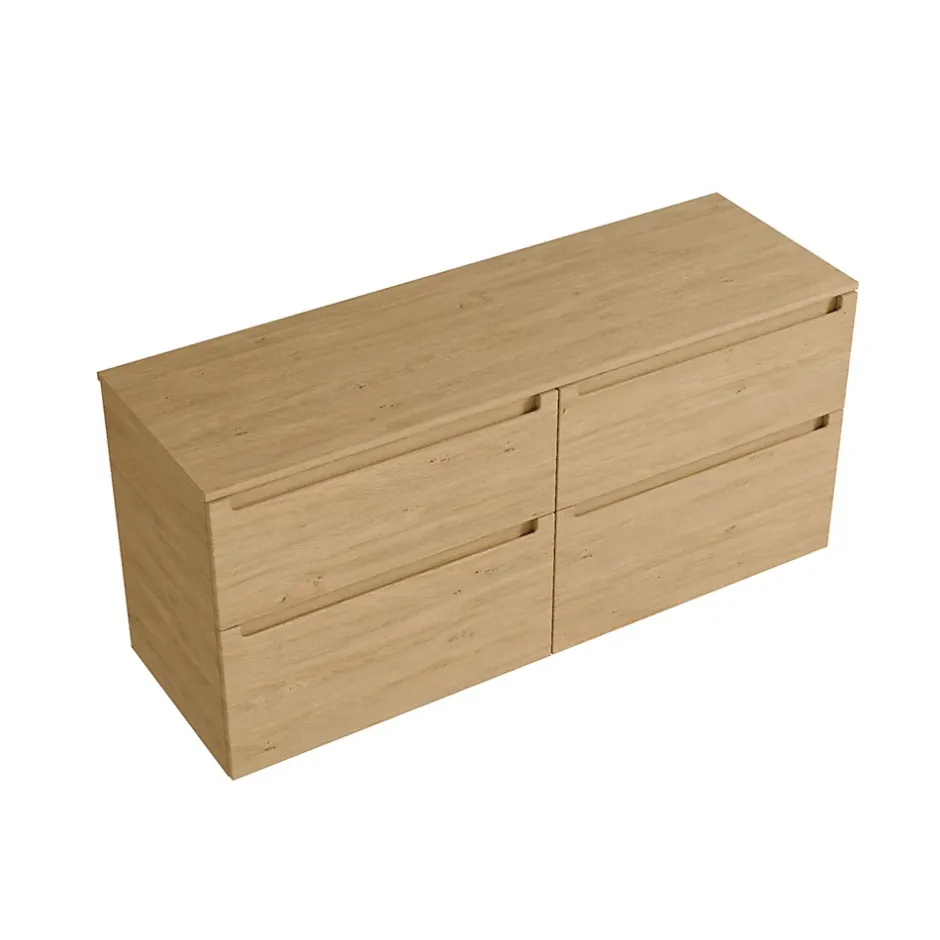 Bernstein Meuble sous vasque suspendu MDF Chêne miel, plan vasque Chêne miel, tiroirs pivotants - 140x46x62cm - VIREO* Meuble Sous-Vasque
