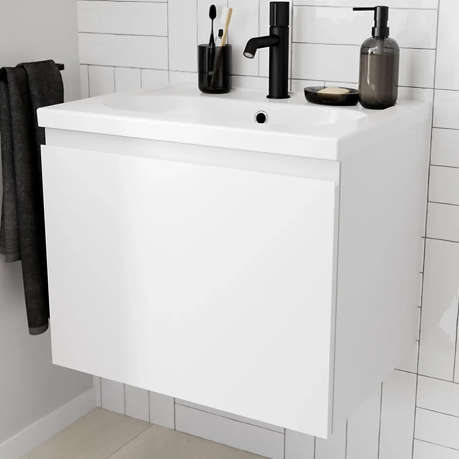 GoodHome Meuble sous vasque suspendu blanc mat 2 tiroirs l.60 x H.48 x P.45 cm Levanna* Meuble Sous-Vasque