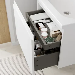 GoodHome Meuble sous vasque suspendu blanc mat 2 tiroirs l.60 x H.48 x P.45 cm Levanna* Meuble Sous-Vasque