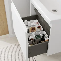 GoodHome Meuble sous vasque suspendu blanc mat 2 tiroirs l.60 x H.48 x P.45 cm Levanna* Meuble Sous-Vasque