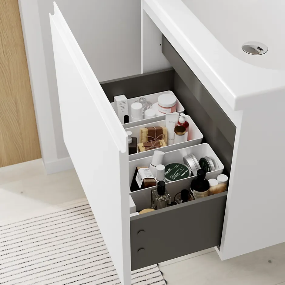 GoodHome Meuble sous vasque suspendu blanc mat 2 tiroirs l.60 x H.48 x P.45 cm Levanna* Meuble Sous-Vasque