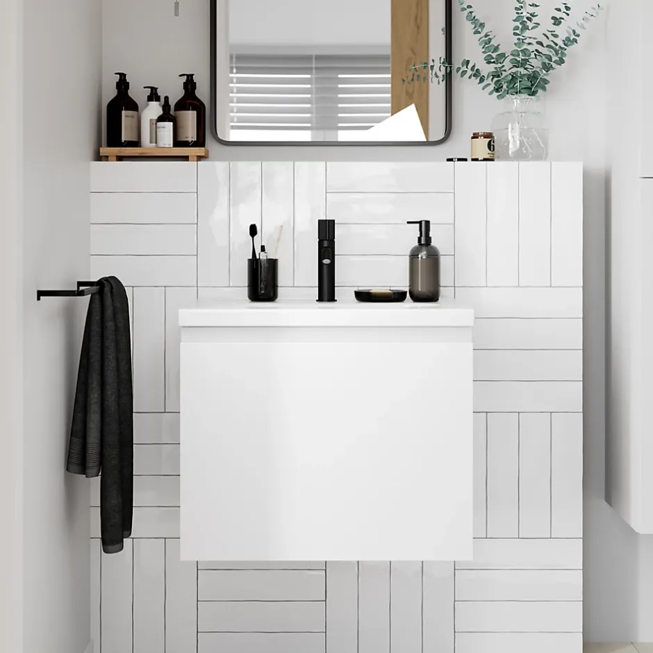 GoodHome Meuble sous vasque suspendu blanc mat 2 tiroirs l.60 x H.48 x P.45 cm Levanna* Meuble Sous-Vasque