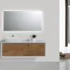 Bernstein Meuble sous vasque suspendu MDF Blanc mat, 2 tiroirs façade Aspect chêne - 120x40x55cm - Fiona 1200* Meuble Sous-Vasque
