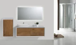 Bernstein Meuble sous vasque suspendu MDF Blanc mat, 2 tiroirs façade Aspect chêne - 120x40x55cm - Fiona 1200* Meuble Sous-Vasque