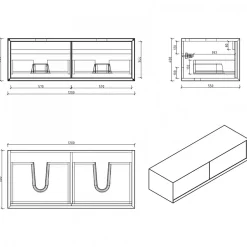 Bernstein Meuble sous vasque suspendu MDF Blanc mat, 2 tiroirs façade Aspect chêne - 120x40x55cm - Fiona 1200* Meuble Sous-Vasque