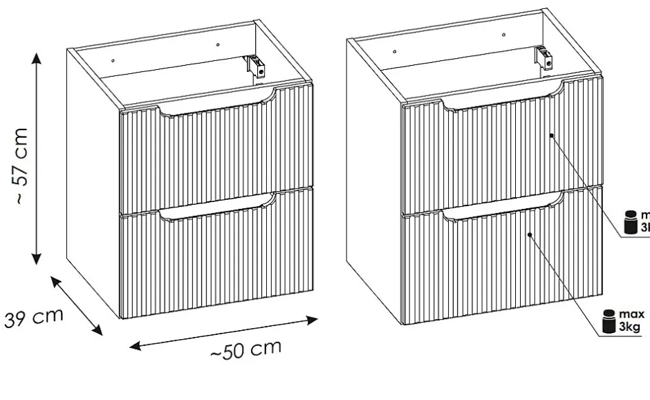 Furnidea Meuble sous vasque suspendu 2 tiroirs NOVA CACHEMIRE 50 CM