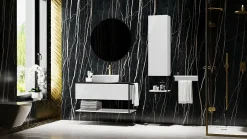 Furnidea Meuble sous vasque suspendu LOV avec porte-serviettes blanc brillant et noir 60 cm* Meuble Sous Lavabo