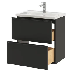 GoodHome Meuble sous vasque suspendu faible profondeur noir mat l.60 x H.60 x P.36 cm, Imandra* Meuble Buanderie|Meuble De Salle De Bains Faible Profondeur