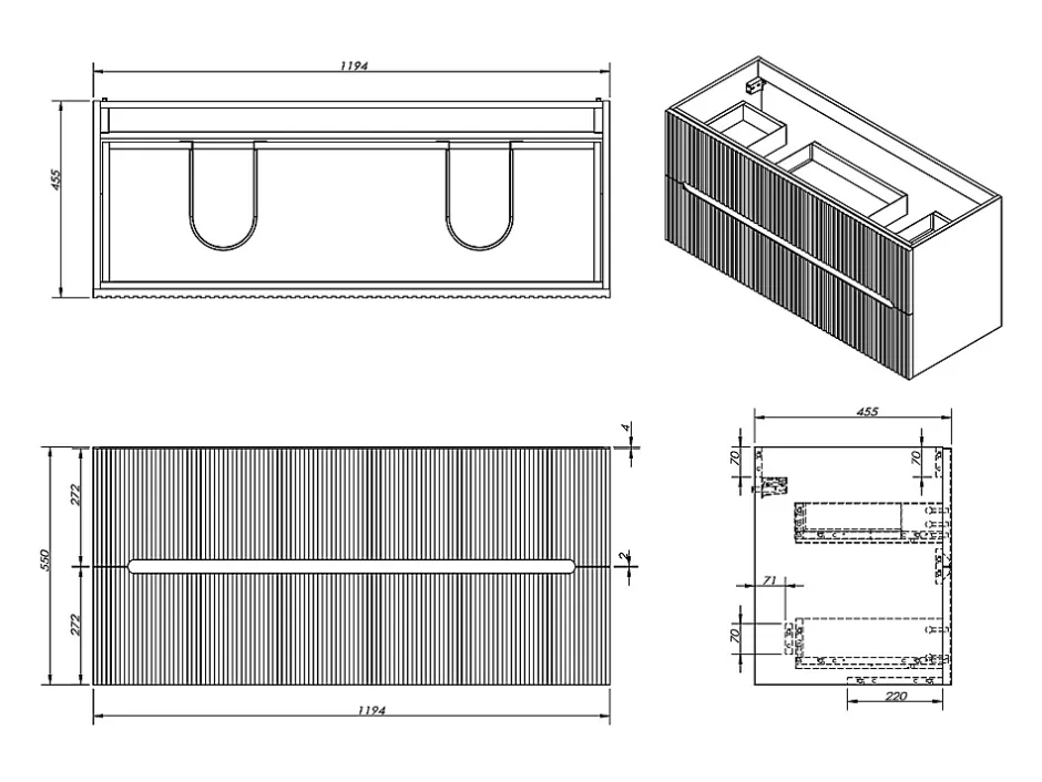 Vente-unique Meuble sous vasque suspendu strié gris - 120 cm - PAVANI