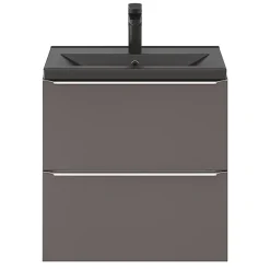 GoodHome Meuble sous vasque suspendu faible profondeur gris taupe brillant l.60 x H.60 x P.36 cm, Imandra* Meuble Buanderie