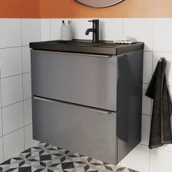 GoodHome Meuble sous vasque suspendu faible profondeur gris taupe brillant l.60 x H.60 x P.36 cm, Imandra* Meuble Buanderie