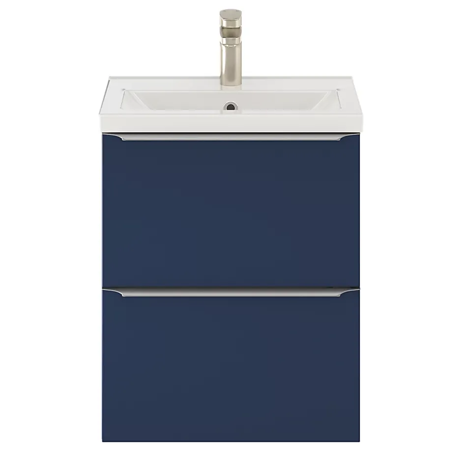 GoodHome Meuble sous vasque suspendu faible profondeur bleu nuit mat l.50 x H.60 x P.36 cm, Imandra