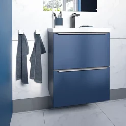 GoodHome Meuble sous vasque suspendu faible profondeur bleu nuit mat l.50 x H.60 x P.36 cm, Imandra