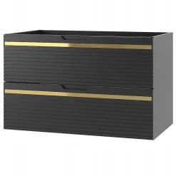 Furnidea Meuble sous vasque suspendu VESPER noir 80 cm - bande décorative dorée