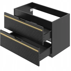 Furnidea Meuble sous vasque suspendu VESPER noir 80 cm - bande décorative dorée