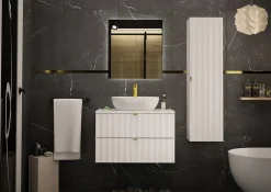 Furnidea Meuble sous vasque suspendu VESPER noir 80 cm - bande décorative dorée