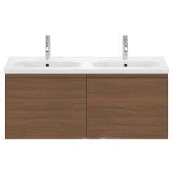 GoodHome Meuble sous vasque suspendu effet noyer 4 tiroirs l.120 x H.48 x P.45 cm, Levanna* Meuble Sous-Vasque