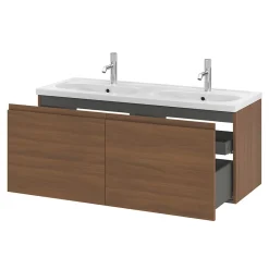 GoodHome Meuble sous vasque suspendu effet noyer 4 tiroirs l.120 x H.48 x P.45 cm, Levanna* Meuble Sous-Vasque