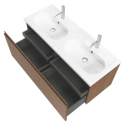 GoodHome Meuble sous vasque suspendu effet noyer 4 tiroirs l.120 x H.48 x P.45 cm, Levanna* Meuble Sous-Vasque