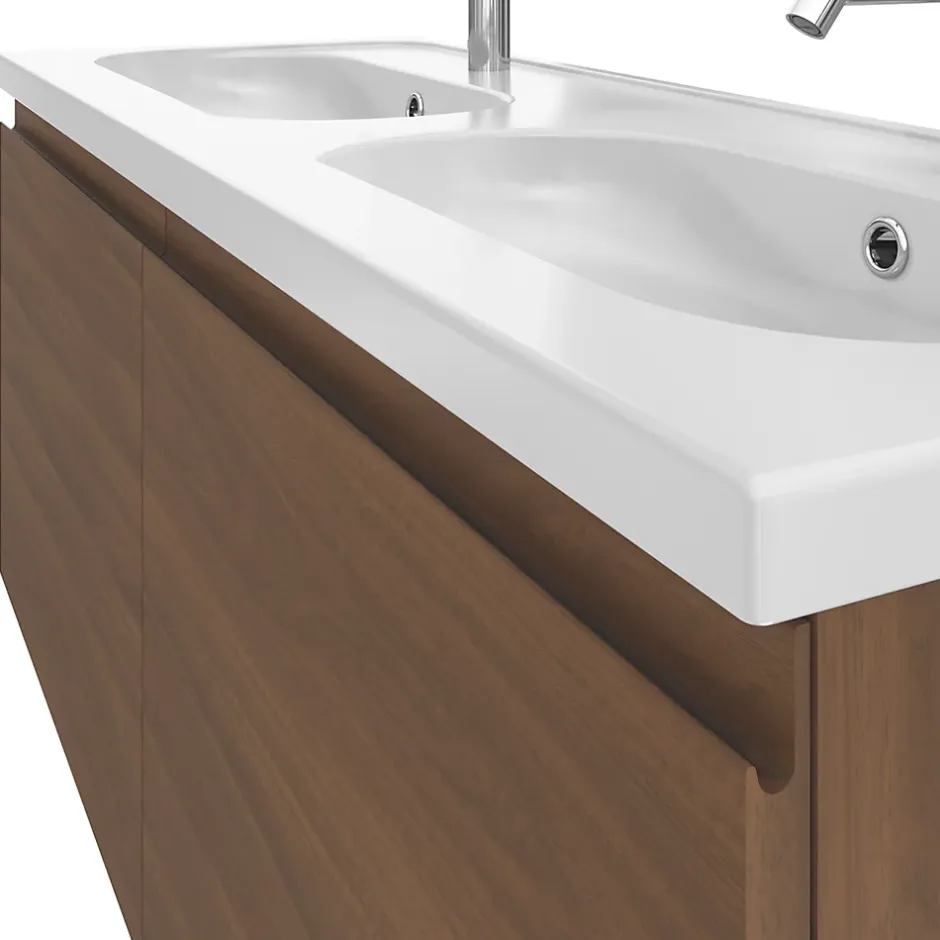 GoodHome Meuble sous vasque suspendu effet noyer 4 tiroirs l.120 x H.48 x P.45 cm, Levanna* Meuble Sous-Vasque
