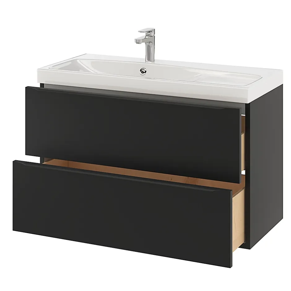 GoodHome Meuble sous vasque suspendu noir mat l.100 x H.60 x P.45 cm, Imandra