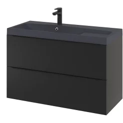 GoodHome Meuble sous vasque suspendu noir mat l.100 x H.60 x P.45 cm, Imandra