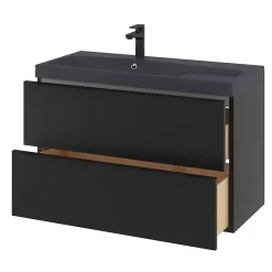 GoodHome Meuble sous vasque suspendu noir mat l.100 x H.60 x P.45 cm, Imandra