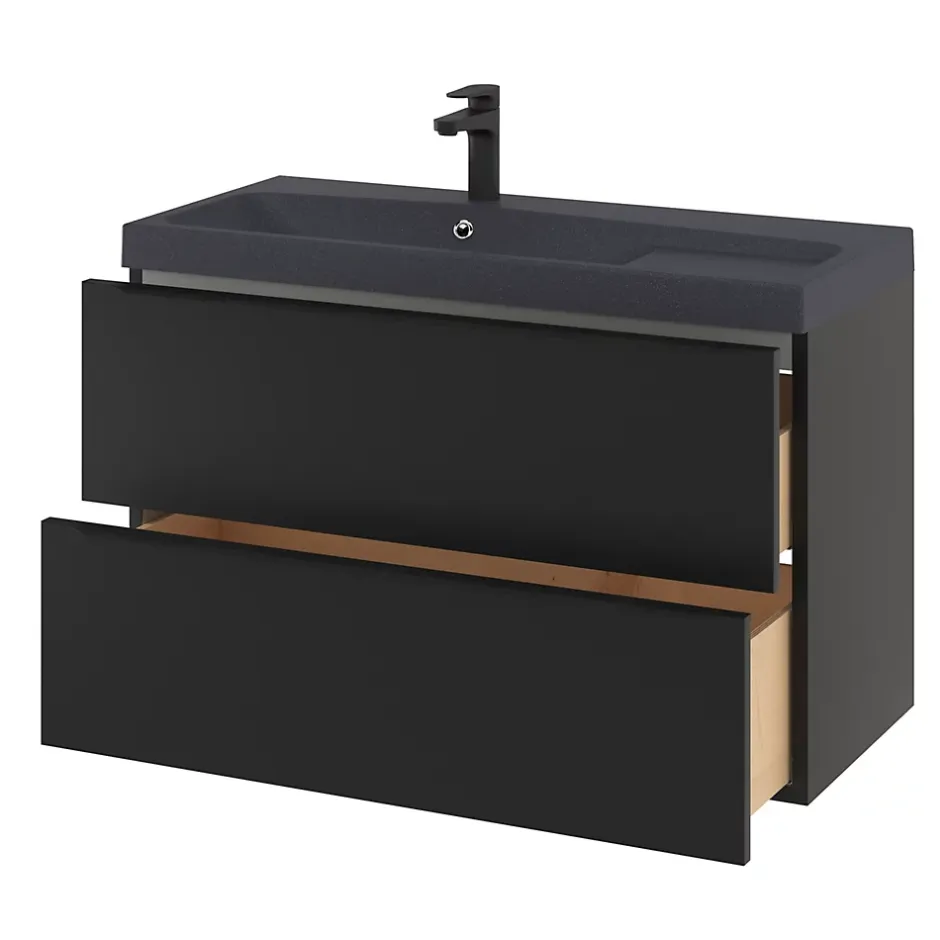 GoodHome Meuble sous vasque suspendu noir mat l.100 x H.60 x P.45 cm, Imandra