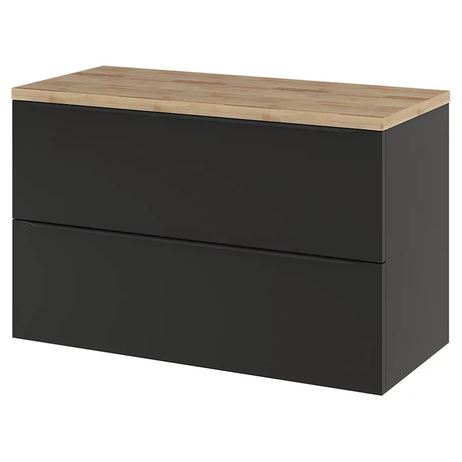 GoodHome Meuble sous vasque suspendu noir mat l.100 x H.60 x P.45 cm, Imandra