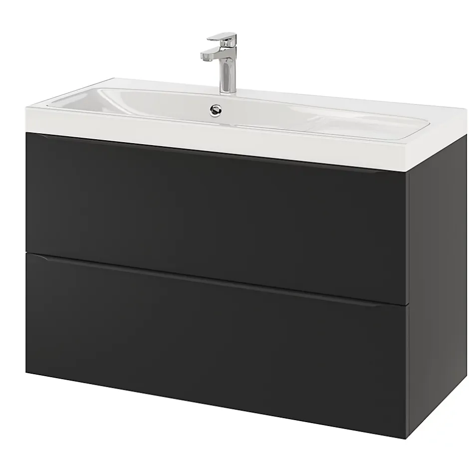 GoodHome Meuble sous vasque suspendu noir mat l.100 x H.60 x P.45 cm, Imandra