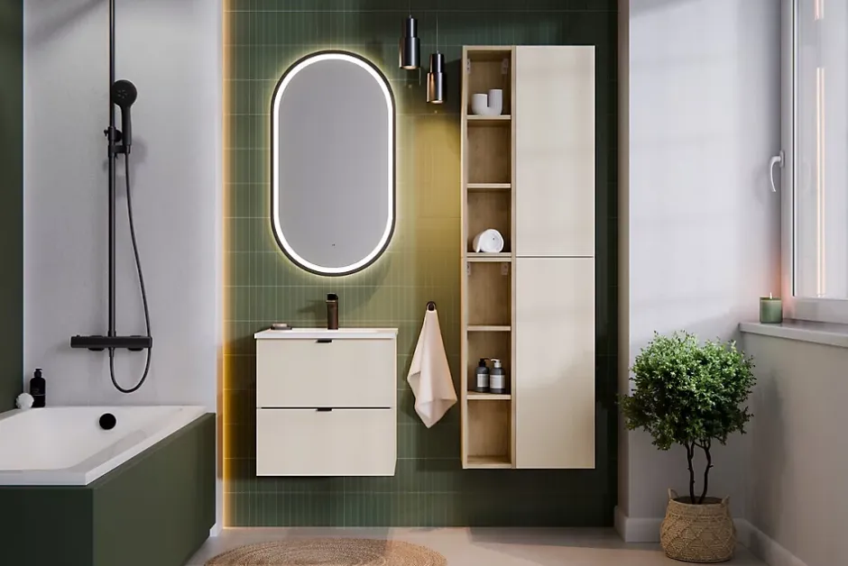 Furnidea Meuble sous vasque suspendu DALIA cachemire 50 cm* Meuble Sous Lavabo