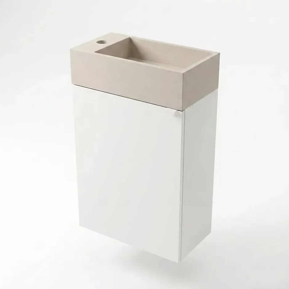 Homesight Meuble sous vasque suspendu blanc mat l.44 cm Imandra + plan vasque béton beige moucheté, GoodHome