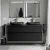Bernstein Meuble sous vasque suspendu MDF Noir mat, plan vasque Bleu nuit mat, poignée Anthracite mat - 140x46x62cm - LAVOA* Meuble Sous-Vasque