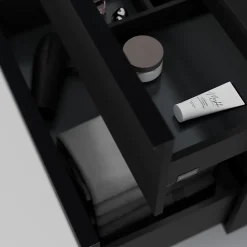 Bernstein Meuble sous vasque suspendu MDF Noir mat, plan vasque Bleu nuit mat, poignée Anthracite mat - 140x46x62cm - LAVOA* Meuble Sous-Vasque