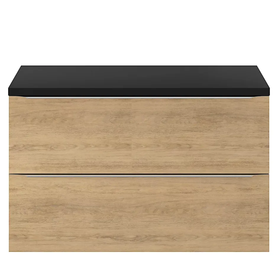 GoodHome Meuble sous vasque suspendu effet chêne l.100 x H.60 x P.45 cm, Imandra* Meuble Buanderie|Meuble Sous-Vasque