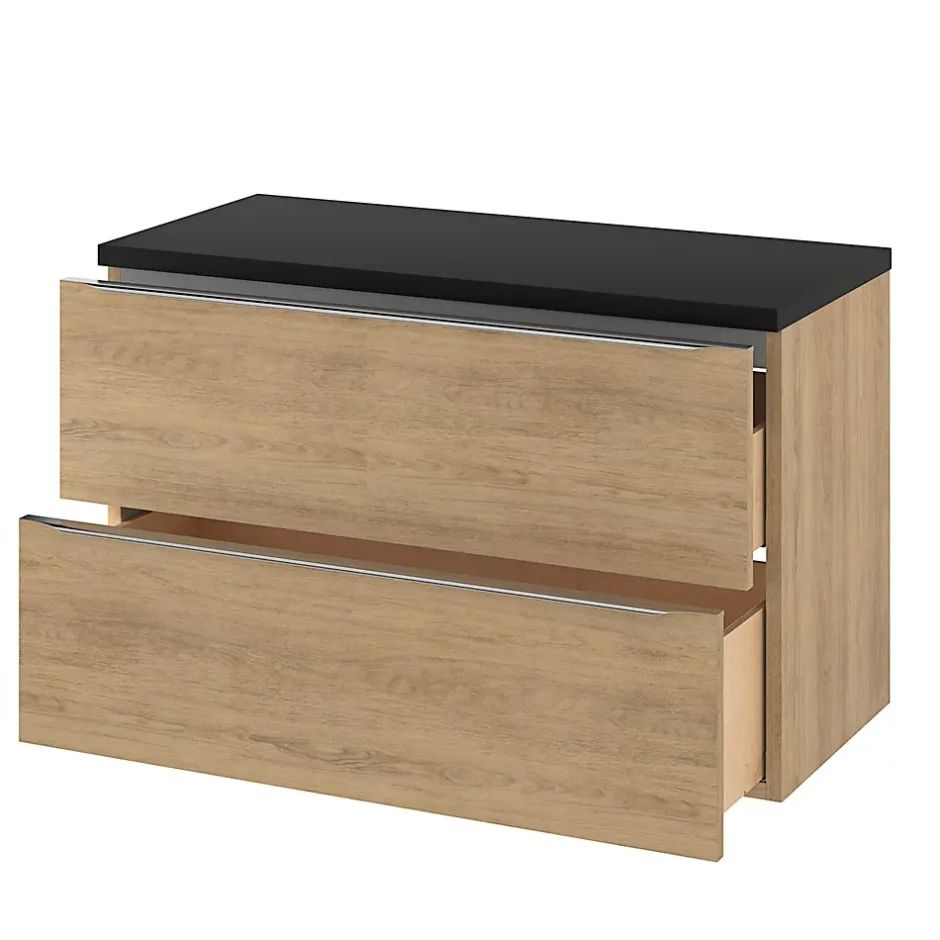 GoodHome Meuble sous vasque suspendu effet chêne l.100 x H.60 x P.45 cm, Imandra* Meuble Buanderie|Meuble Sous-Vasque