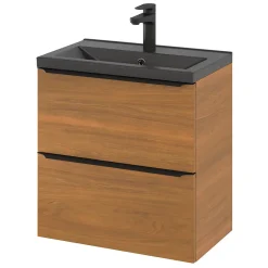 GoodHome Meuble sous vasque suspendu faible profondeur effet noyer l.60 x H.60 x P.36 cm, Imandra* Meuble Buanderie|Meuble De Salle De Bains Faible Profondeur