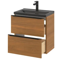 GoodHome Meuble sous vasque suspendu faible profondeur effet noyer l.60 x H.60 x P.36 cm, Imandra* Meuble Buanderie|Meuble De Salle De Bains Faible Profondeur