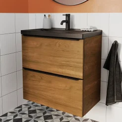 GoodHome Meuble sous vasque suspendu faible profondeur effet noyer l.60 x H.60 x P.36 cm, Imandra* Meuble Buanderie|Meuble De Salle De Bains Faible Profondeur