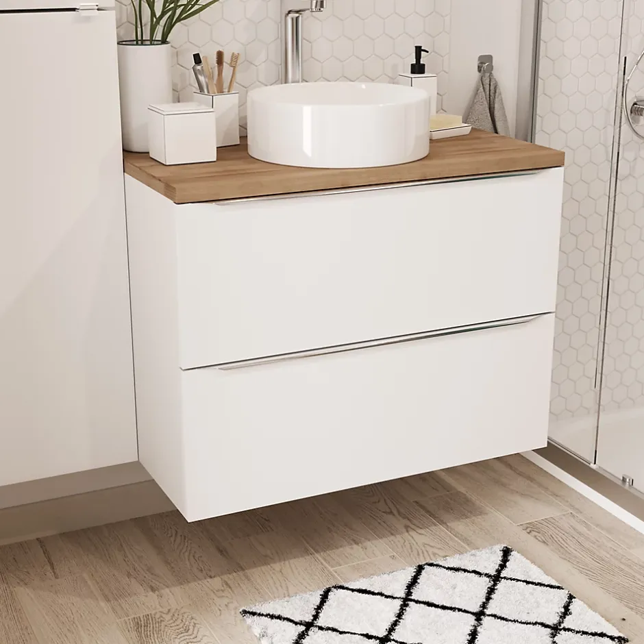 GoodHome Meuble sous vasque suspendu blanc brillant l.80 x H.60 x P.45 cm, Imandra* Meuble Buanderie|Meuble Sous-Vasque
