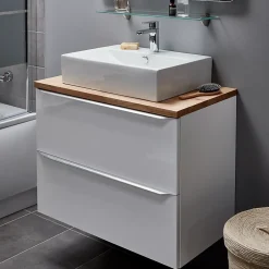GoodHome Meuble sous vasque suspendu blanc brillant l.80 x H.60 x P.45 cm, Imandra* Meuble Buanderie|Meuble Sous-Vasque