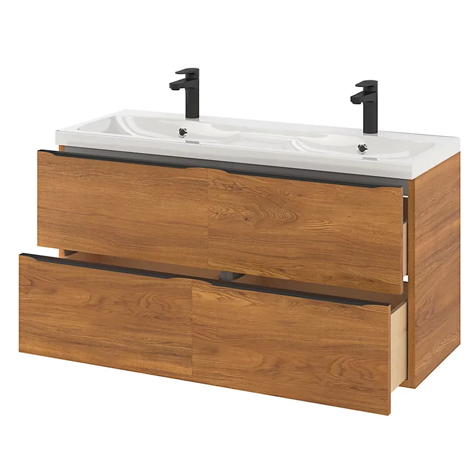 GoodHome Meuble sous vasque suspendu effet noyer l.120 x H.60 x P.45 cm, Imandra