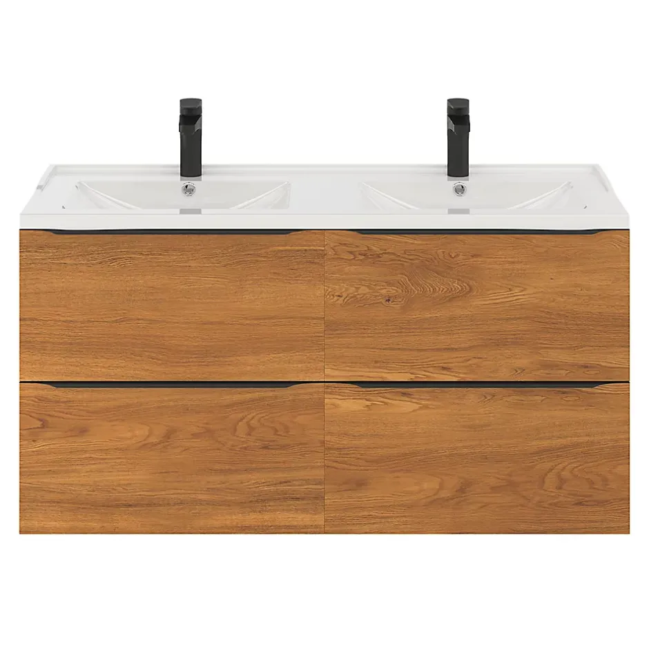 GoodHome Meuble sous vasque suspendu effet noyer l.120 x H.60 x P.45 cm, Imandra