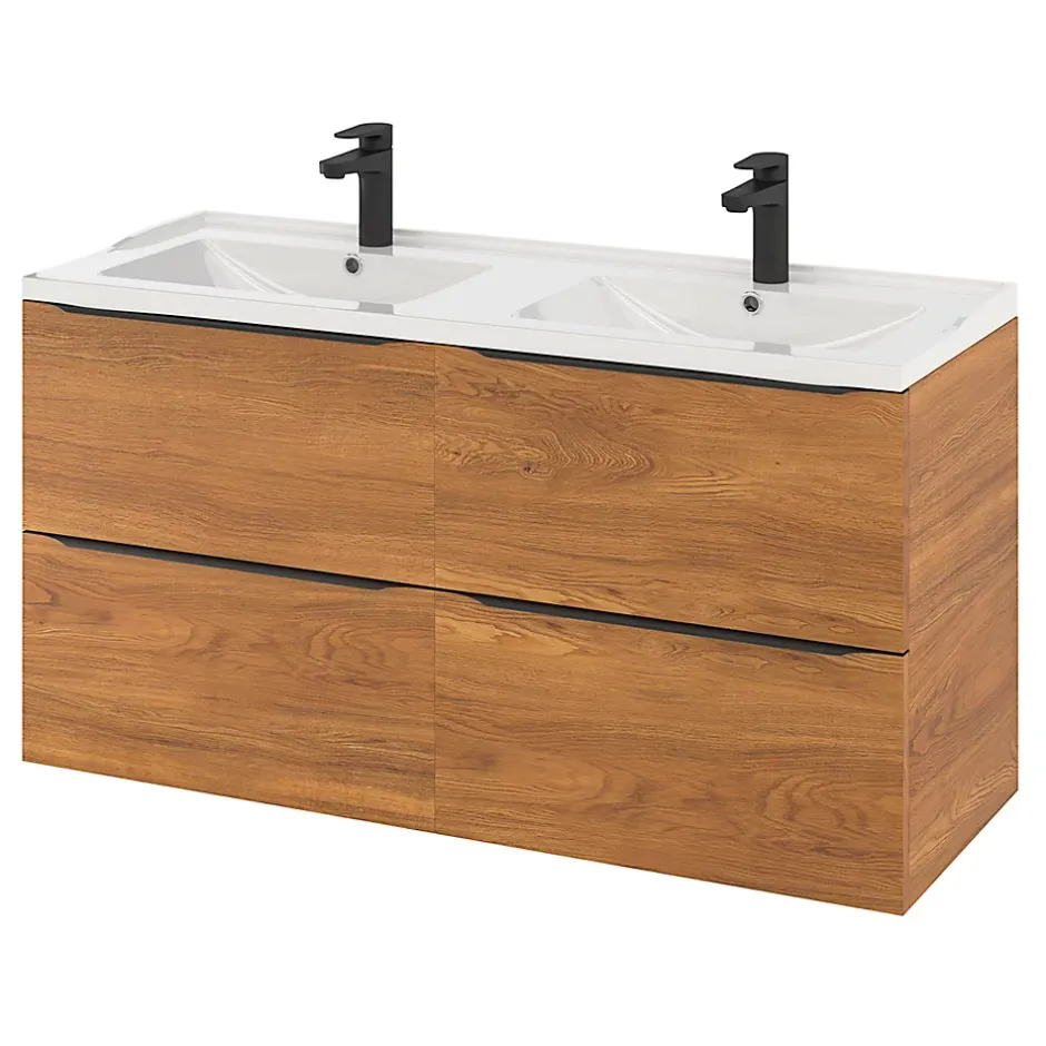 GoodHome Meuble sous vasque suspendu effet noyer l.120 x H.60 x P.45 cm, Imandra