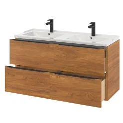GoodHome Meuble sous vasque suspendu effet noyer l.120 x H.60 x P.45 cm, Imandra