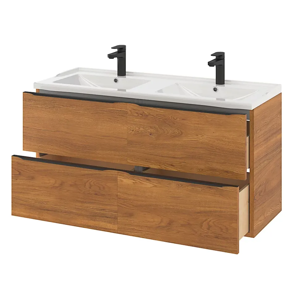 GoodHome Meuble sous vasque suspendu effet noyer l.120 x H.60 x P.45 cm, Imandra
