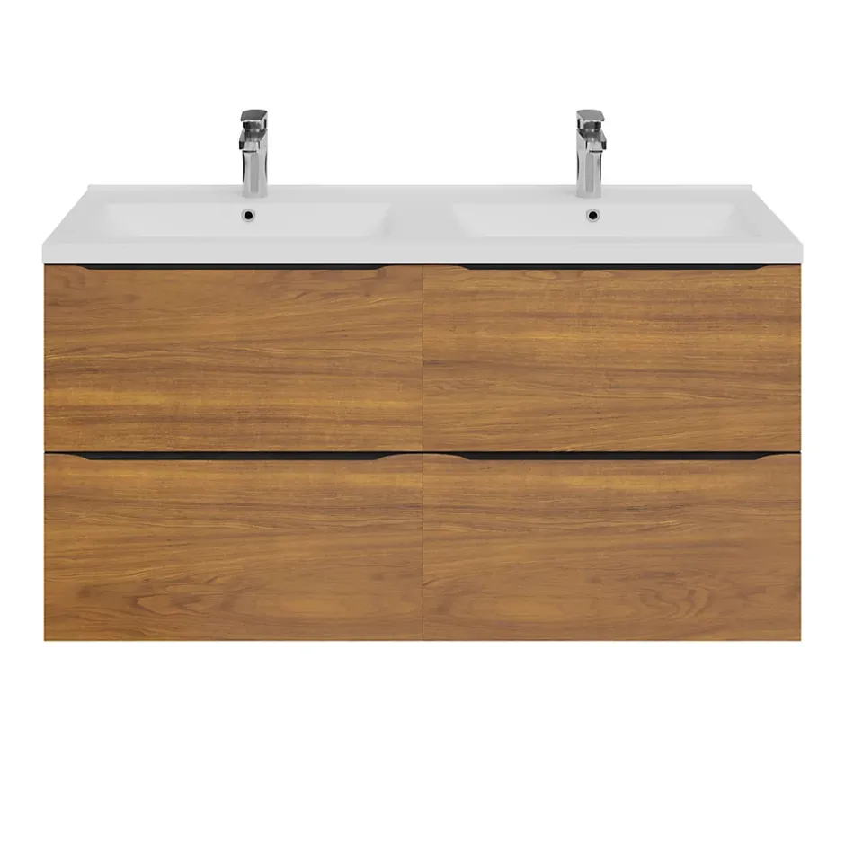 GoodHome Meuble sous vasque suspendu effet noyer l.120 x H.60 x P.45 cm, Imandra